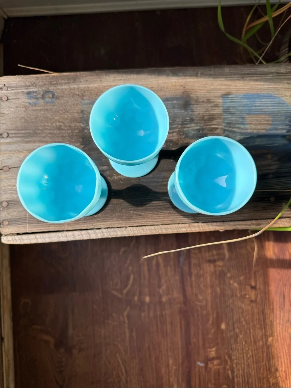 VINTAGE PORTIEUX VALLERYSTHAL BLUE OPALINE WINE GLASSES